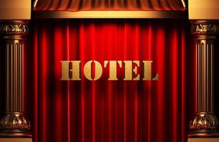 hotel golden word on red curtain photo