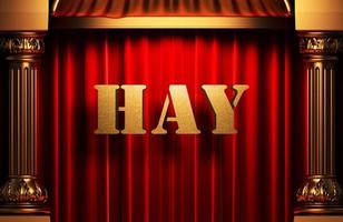 hay golden word on red curtain photo