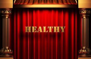 healthy golden word on red curtain photo