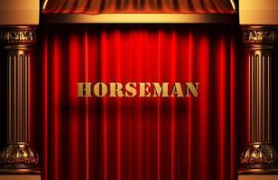 horseman golden word on red curtain photo