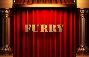 furry golden word on red curtain photo