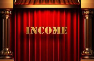 income golden word on red curtain photo