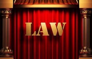 law golden word on red curtain