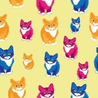 Three color kittens seamless pattern on soft pastel background vector