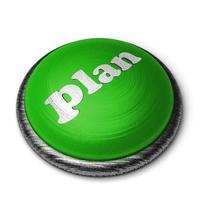 palabra de plan en el botón verde aislado en blanco foto
