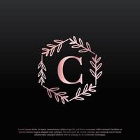 Elegant C Letter Hexagon Floral Logo with Creative Elegant Leaf Monogram Branch Line and Pink Black Color. Usable for Business, Fashion, Cosmetics, Spa, Science, Medical and Nature Logos. vector