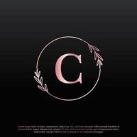 Elegant C Letter Circle Floral Logo with Creative Elegant Leaf Monogram Branch Line and Pink Black Color. Usable for Business, Fashion, Cosmetics, Spa, Science, Medical and Nature Logos. vector