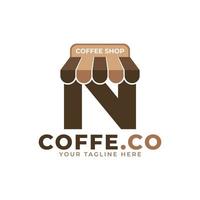 Hora de cafe. letra inicial moderna n cafetería logotipo vector ilustración