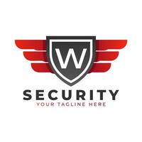 Security Logo. Initial W with Wings and Shield Icon. Car and Automotive Vector Logo Template