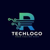 Tech Letter R Logo. Futuristic Vector Logo Template with Green and Blue Gradient Color. Geometric Shape. Usable for Business and Technology Logos.