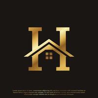 letra inicial h casa casa diseño de logotipo dorado. concepto de logotipo inmobiliario. ilustración vectorial vector