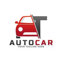 Letter T with Car Maintenance Vector. Concept Automotive Logo Design of Sports Vehicle. vector