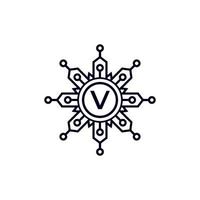 elemento de plantilla de diseño de logotipo de círculo de letra v inicial de tecnología. vector