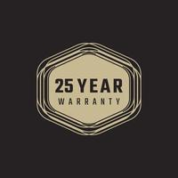25 Year Anniversary Warranty Celebration with Golden Color for Celebration Event, Wedding, Greeting card, and Invitation Isolated on Black Background vector