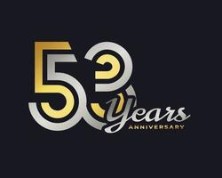 53 Year Anniversary Celebration with Handwriting Silver and Gold Color for Celebration Event, Wedding, Greeting card, and Invitation Isolated on Dark Background vector