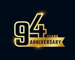 94 Year Anniversary Celebration with Shiny Outline Number Golden Color for Celebration Event, Wedding, Greeting card, and Invitation Isolated on Dark Background vector