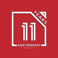 11 Year Anniversary Celebration Logotype Style Design with Linked Number in Square Isolated on Red Background. Happy Anniversary Greeting Celebrates Event Design Illustration vector