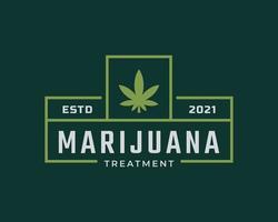Classic Vintage Retro Label Badge for Marijuana Cannabis Hemp Pot Leaf THC CBD Health and Medical Therapy Logo Design Inspiration
