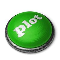 plot word on green button isolated on white photo