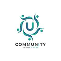 Community Initial Letter U Connecting People Logo. Colorful Geometric Shape. Flat Vector Logo Design Template Element.