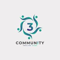 Community Number 3 Connecting People Logo. Colorful Geometric Shape. Flat Vector Logo Design Template Element.