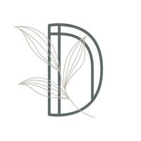 letra inicial d logotipo floral y botánico. hoja de naturaleza femenina para salón de belleza, masajes, cosméticos o símbolo de icono de spa vector