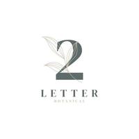 Number 2 Floral and Botanical Logo. Nature Leaf Feminine for Beauty Salon, Massage, Cosmetics or Spa Icon Symbol vector