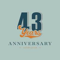 Celebración de aniversario de 43 años nostálgica con escritura a mano en estilo retro para eventos de celebración, bodas, tarjetas de felicitación e invitaciones aisladas en fondo verde vector