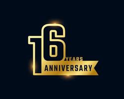16 Year Anniversary Celebration with Shiny Outline Number Golden Color for Celebration Event, Wedding, Greeting card, and Invitation Isolated on Dark Background
