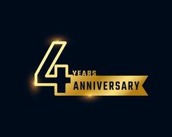 4 Year Anniversary Celebration with Shiny Outline Number Golden Color for Celebration Event, Wedding, Greeting card, and Invitation Isolated on Dark Background vector