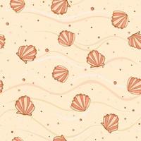 Cute, scallop seashells on beach sand with pebbles seamless pattern. Great for Spring or Summer fabric, scrap-booking, gift-wrap, wallpaper, product design product design. Surface design. Vector