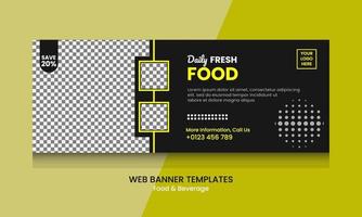 Vector graphic of web banner design with black, yellow and white color scheme.