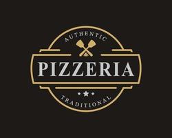 Vintage Retro Badge for Spatula Pizza Pizzeria Logo Emblem Design Symbol vector