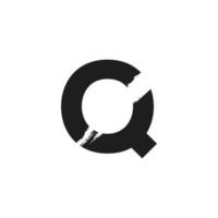 Letter Q Logo with White Slash Brush in Black Color Vector Template Element