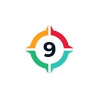 Colorful Number 9 Inside Compass Logo Design Template Element vector