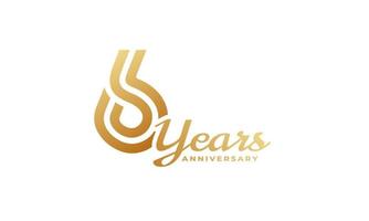 6 Year Anniversary Celebration with Handwriting Golden Color for Celebration Event, Wedding, Greeting card, and Invitation Isolated on White Background vector