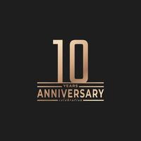 10 Year Anniversary Celebration with Thin Number Shape Golden Color for Celebration Event, Wedding, Greeting card, and Invitation Isolated on Dark Background