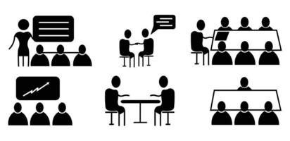 reunión de oficina, conjunto de iconos de línea de idea de consulta vector