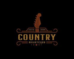 Classic Vintage Retro Label Badge for Country Guitar Music Western Saloon Bar Cowboy Logo Design Template vector