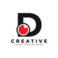 Abstract Eye Logo Letter D. Black Shape D Initial Letter with Red Eyeball inside. Use for Business and Technology Logos. Flat Vector Logo Design Ideas Template Element