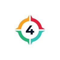 Colorful Number 4 Inside Compass Logo Design Template Element vector