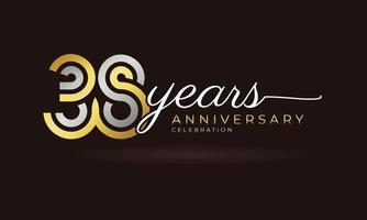 38 Year Anniversary Celebration Logotype with Linked Multiple Line Silver and Golden Color for Celebration Event, Wedding, Greeting Card, and Invitation Isolated on Dark Background vector