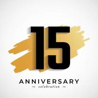 15 Year Anniversary Celebration with Gold Brush Symbol. Happy Anniversary Greeting Celebrates Event Isolated on White Background vector