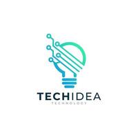 diseño de logotipo de idea digital. Bombilla combinada con ilustración de vector de icono de tecnología