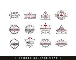 Set of Classic Vintage Retro Label Badge for Fire Flame Grilled Sausage Meat BBQ Barbecue Logo Inspiration vector