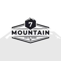 Vintage Emblem Badge Number 7 Mountain Typography Logo for Outdoor Adventure Expedition, Mountains Silhouette Shirt, Print Stamp Design Template Element vector