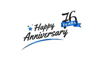 76 Year Anniversary Celebration with Blue Swoosh and Blue Ribbon Symbol. Happy Anniversary Greeting Celebrates Template Design Illustration vector