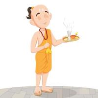 Pandit Ji Praying with Diya and Incense sticks vector