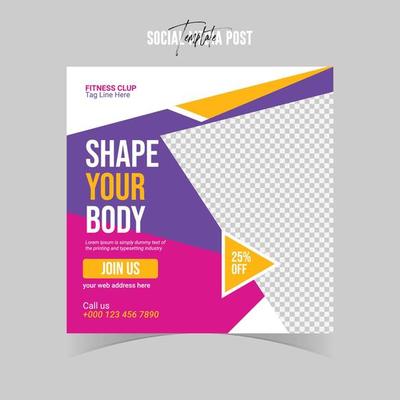 Fitness and Health Social Media Post Template Design. Gym social media post and web banner template