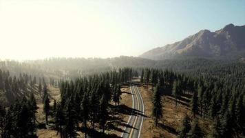 Natural Aerial view on the road and forest at the autumn time video